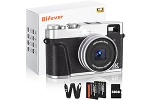Bifevsr 4K Digital Camera with SD Card, 48MP Vlogging Camera with Viewfinder Flash Dial, Camera for Photography and Video Autofocus, Portable Travel Camera, 16X Zoom Anti-Shake Small Digital Camera