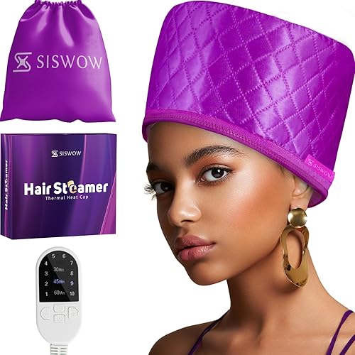 Hair Steamer for Deep Conditioning w/10-level Heats Up Quickly, Heating Cap  for Deep Conditioner Thermal Steam Cap for Black Hair, Great for Hair
