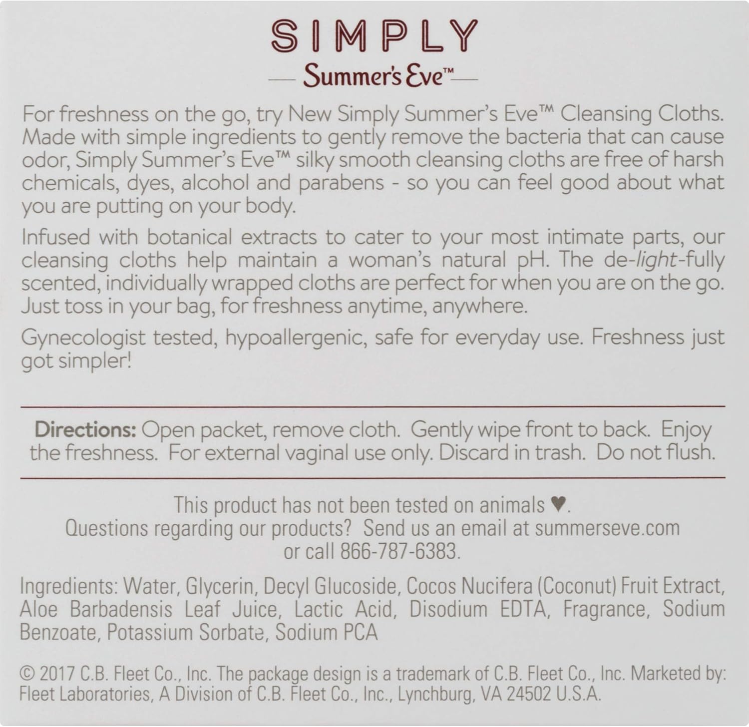 Summer's Eve Simply Cloths | Coconut Water | 24Count | Pack of 1 | pH Balanced, Free from Harsh Chemicals & Dyes: Health & Personal Care