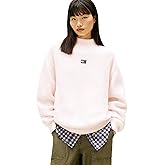 Tommy Jeans Womens Medium Weight Wool Blend Mock Neck Sweater with Embroidered Logo