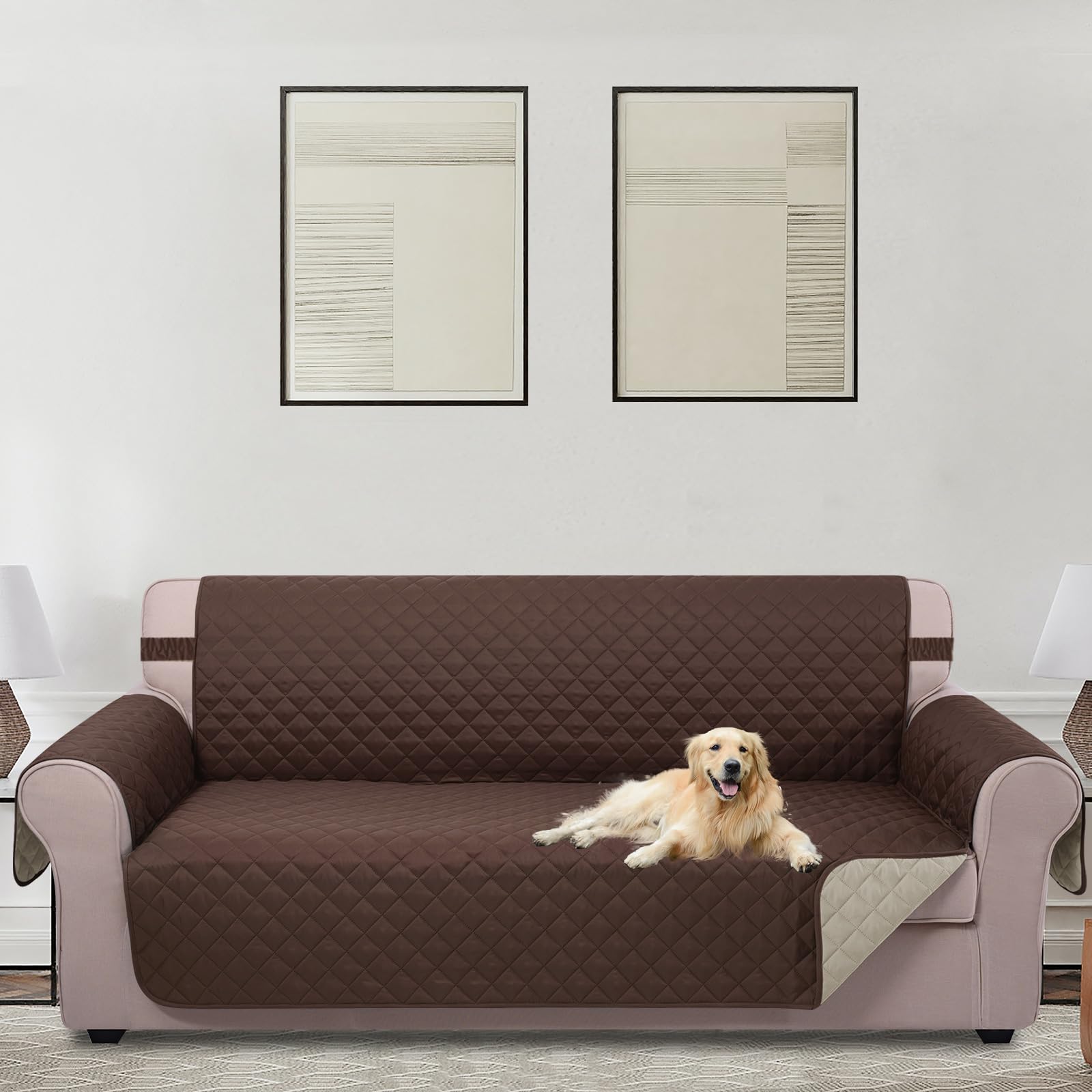 Photo 1 of U-NICE HOME Reversible Sofa Cover Couch Cover for Dogs with Elastic Straps Water Repellent Furniture Protector for Pets Couch Cover for 3 Cushion Couch (Sofa, Coffee/Beige)