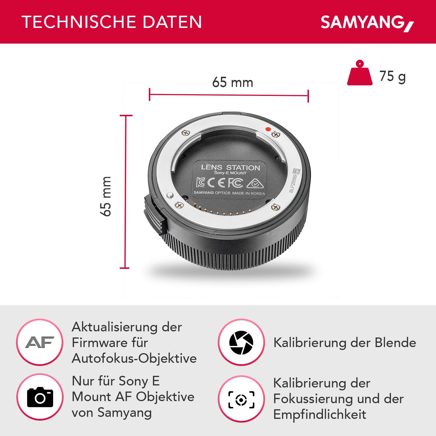 Samyang Lens Station für AF Sony E Objektive - Firmware-Update, Fokussierung und Blendenkalibrierung - Kompatibel mit Samyang E Mount Objektiven - Kompatibel mit Windows und Mac 2