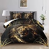 Raphus Cucullatus Lion Comforter Set - King 3 Piece, Lion King Bedding Set for Boys, Black Animal Print Comforter Set, Tropical African Animal 3D Print Bedding