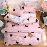 Loussiesd Pink Love Heart Double Duvet Cover Kids Bedding Set