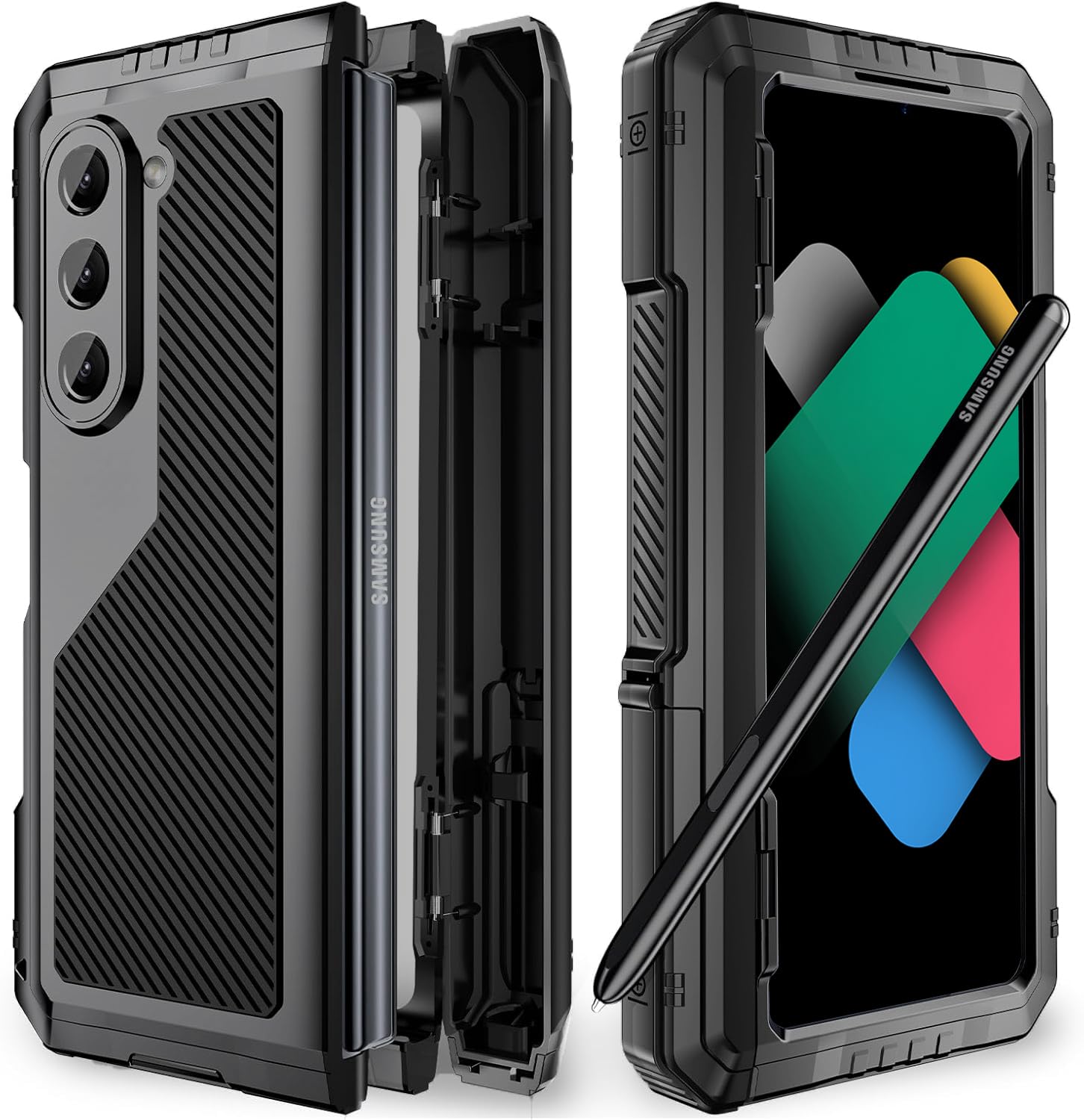 Photo 1 of Simicoo Compatible with Samsung Galaxy Z Fold 7 Metal Case with Magnetic Hinge Protection S Pen Holder Screen Protection Military Rugged Heavy Duty Shockproof Case with Stand Tough Cover (Black)