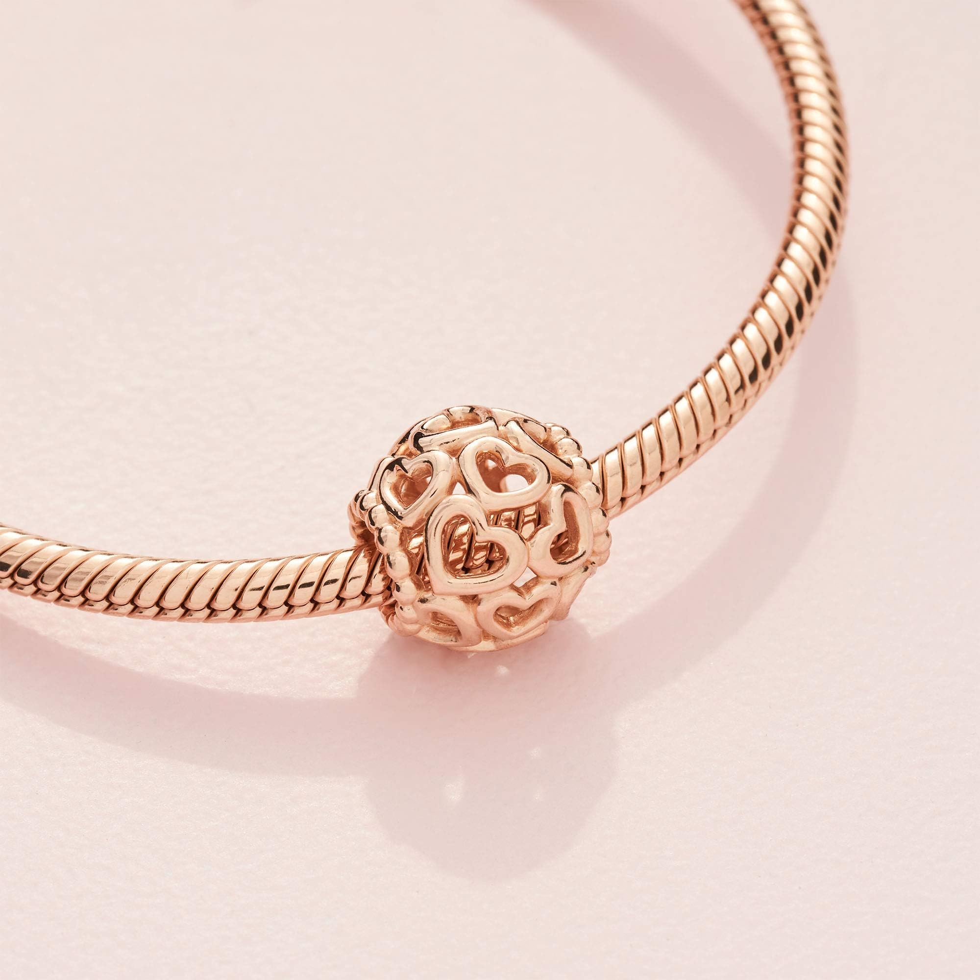 PANDORA Hearts All Over Charm - Compatible with PANDORA Moments - 14k Rose Gold-Plated - Gift for Her - Jewelry for Women with Gift Box