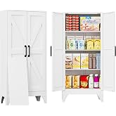 SISESOL 47" Tall Metal Pantry Cabinet,Farmhouse Kitchen Pantry Storage Cabinet with 2 Doors and 3 Shelves,White Storage Cabinet,Large Cupboard for Home,Kitchen,Dining/Living Room/Bathroom