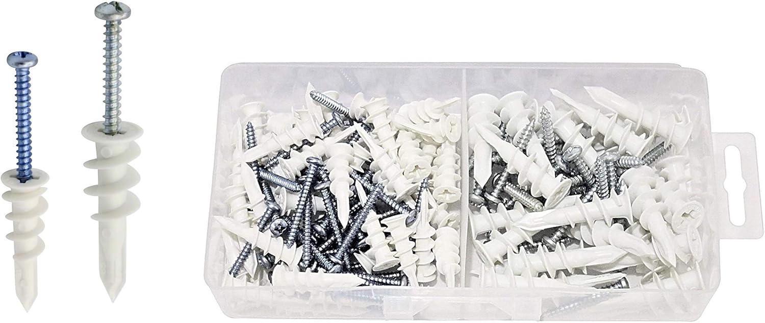 Drywall Anchors Plastic Self Drilling Wall Anchors with Screws Assortment Kit, Includes 2 Sizes, 6 and #8 Anchors