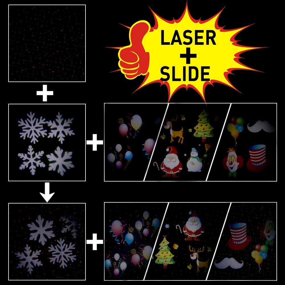 Ominilight 2 in 1 Laser and LED Projector Light，with Green&Red Laser and 4 LED Switchable Patterns, for Holiday, Party, Wedding, Disco