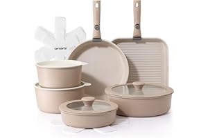 SENSARTE 17 Piece Ceramic Pots and Pans Set, Nonstick Detachable Handle Cookware, Induction Kitchen Cookware Set with Removab