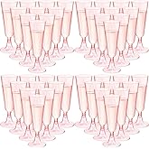 Chengu 150 Pcs Champagne Flutes 5 Oz Plastic Disposable Champagne Flutes Crystal Wine Glasses Reusable Plastic Cocktail Cups for Wedding Celebration Birthday Party Toasting Drinking (Pink)