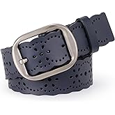 JASGOOD Women's Hollow Flower Genuine Leather Belt for Jeans Pants Wide Belt for Ladies
