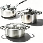 MISHELLY 6 Piece Stainless Steel pots and pans set | Kitchen Induction Cookware Set, Works with Induction/Electric and Gas Cooktops, Nonstick, Dishwasher