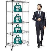 WDT 5-Shelf Shelving Units on Wheels Casters, Adjustable Heavy Duty Metal Shelf Wire Storage Rack for Home Office Garage Kitchen Bathroom Organization(16”Wx36”Dx75”H), Black