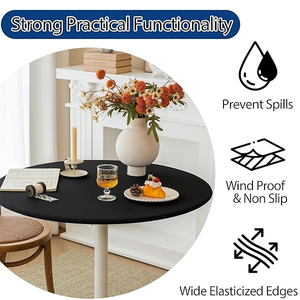 ASNOMY FITTED ROUND WASHABLE TABLE COVER, WIPEABLE WATERPROOF TABLE CLOTH FITS 48″-56″ DIAMETER ROUND TABLE FOR DINING,CAMPING,BANQUETS,PARTIES,INDOOR AND OUTDOOR, 2PC