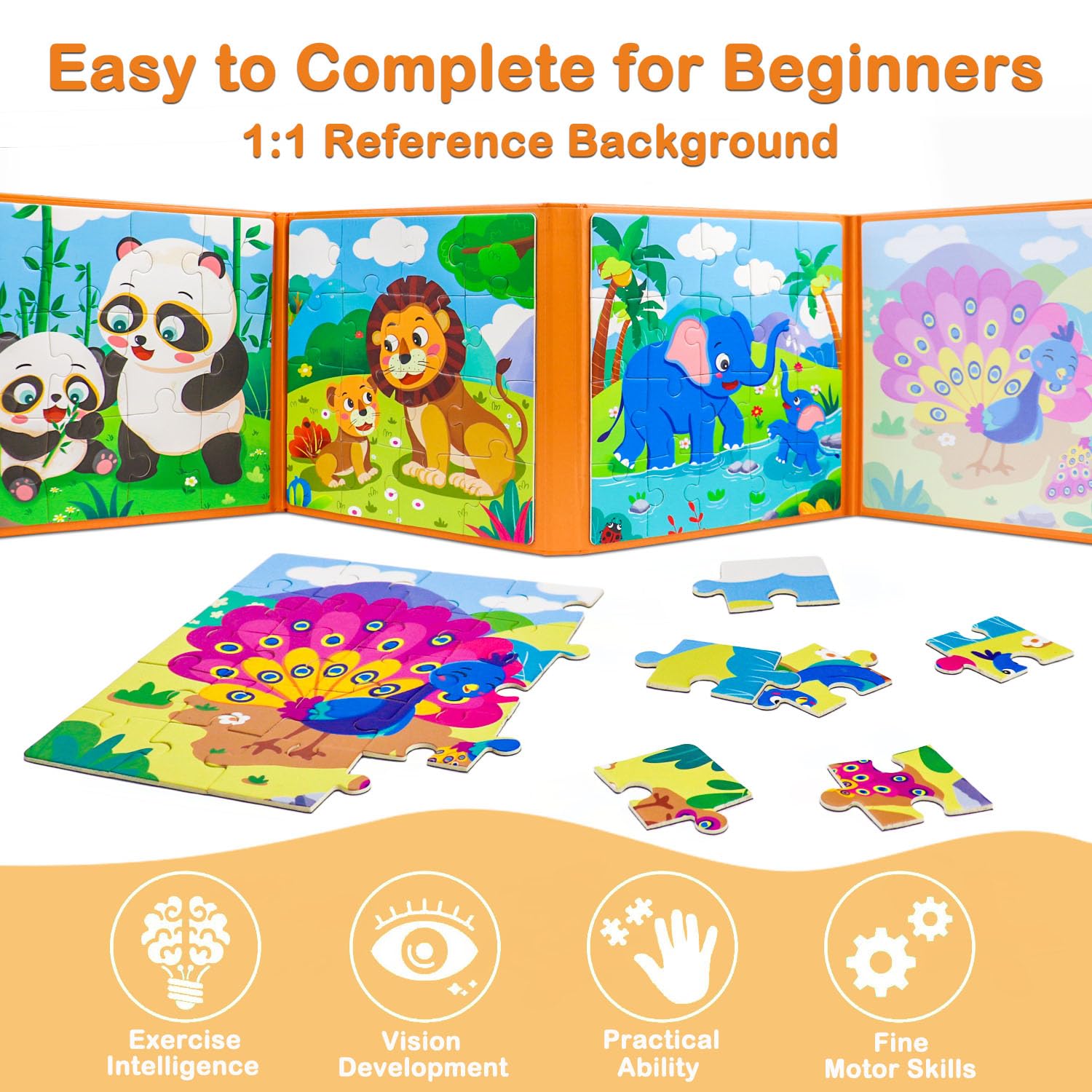 Magnetic Puzzles for Toddlers 2-4, 4 in 1-12/16/20/25 Pieces Portable Puzzle Toys for Toddlers 3-5, Magnetic Animals Puzzles Gifts for Boys Girls, Travel Toys and Games for Kids in Car Airplane