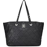 CHANEL What Goes Around Comes Around Women's Pre-Loved Black Calfskin On The Road Large Bag
