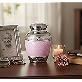 eSplanade Metal Cremation Urn Memorial Jar Pot Container | Medium Size Urn for Funeral Ashes Burial | Engraved Metal Urn | Pink - 6" Inches