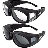 Global Vision Motorcycle Safety Sunglasses Fits Over Most Glasses 2-pack Smoke and Clear Day & Night Usage Meets ANSI Z87.1 Safety Glasses Foam Padding
