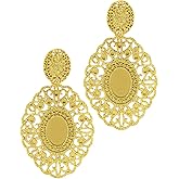 555Jewelry Hypoallergenic Stainless Steel Oval Drop Dangle Filigree Earrings for Women