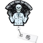 IDK,I Just Take The Pictures Funny Radiology Skeleton Nurse Badge Reel, Cute RT Retractable ID Card Badge Holder, Name Tag Badge Buddy for RN CT MRI RAD Nurse Nursing Student Radiologist X-Ray Tech