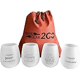 4 Wine Glasses Unbreakable W/Bag-Great Gift Food Grade Silicone Funny and Durable Shatterproof Stemless Wine Beer Whiskey Cocktail any Beverage Outdoor Party Pool Camping Beach Take Anywhere (Happy)