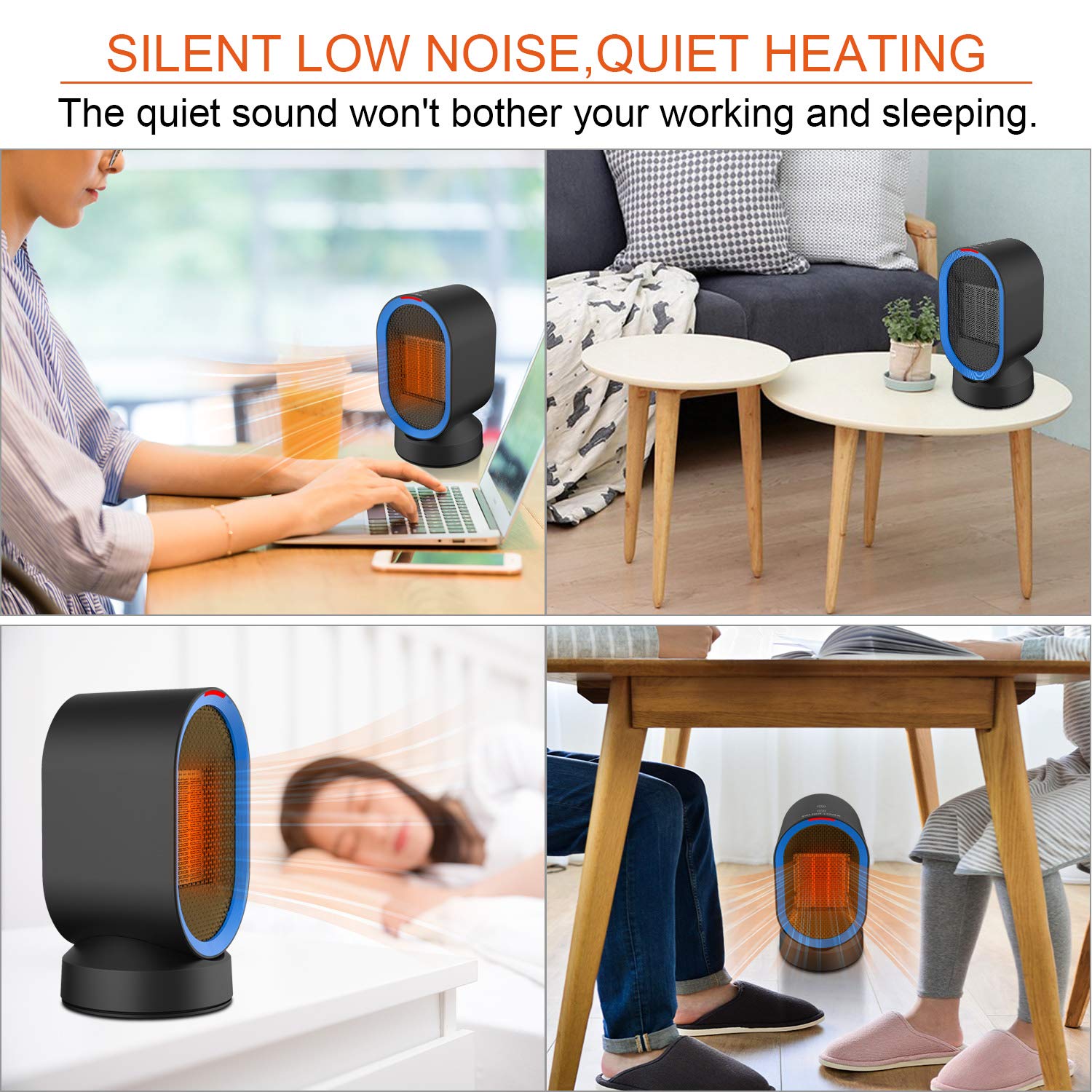 Ceramic Space Heater, Small Portable Electric PTC Heater with Auto-Oscillation,2s Quick Heating,Hot&Natural Wind,Tip-Over&Overheating Protection for Home Office Desk, 600 Watts