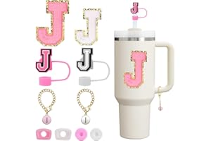 Mity rain 10pcs Set Designed for Stanley Cup Accessories, Straw Cover Cap - Letter Charm - Letter Stickers - Spill Stopper - Leak Stopper, For Stanley 40oz/ 30oz Tumbler Decorations (J)