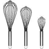 TEEVEA (Upgraded) 3 Pack Very Sturdy Kitchen Silicone Whisk Balloon Wire Whisk Set Egg Beater for Blending Whisking Beating S