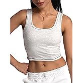 Danysu Women Rib Tank Top Padded Workout Top Square Neck Crop Tank Fitted Basic Cami Tops