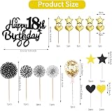 Domgoge 18th Birthday Cake Topper Black Gold Glitter 25pc Star Heart Balloon view 2
