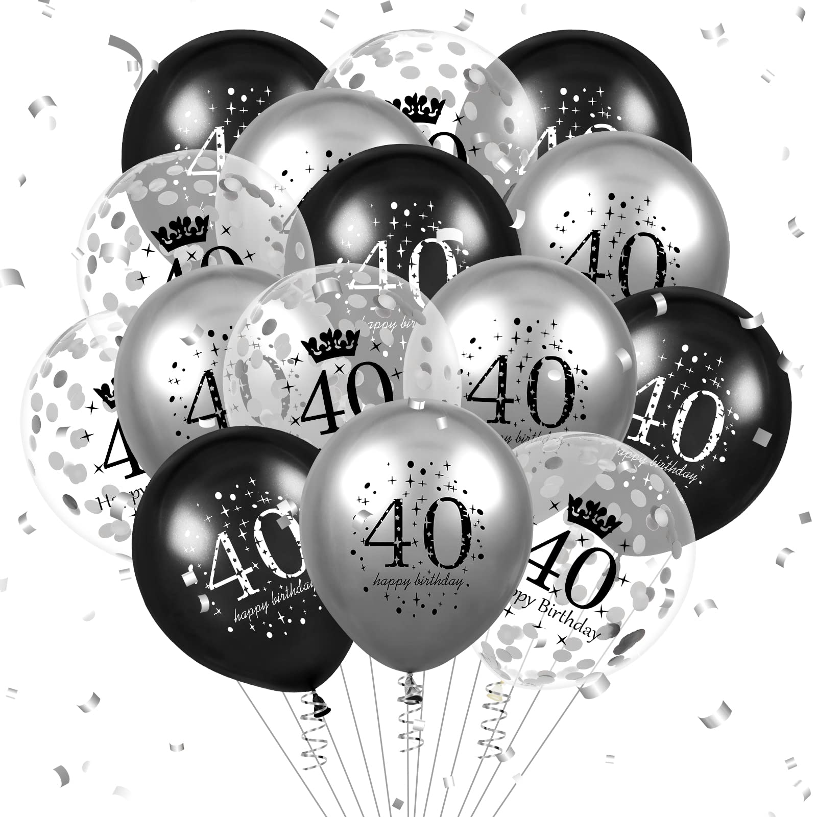 Photo 1 of 40th Birthday Balloons Decorations 15pcs Black Silver Happy 40th Birthday Party Latex Confetti Balloons for Men Women 40th Anniversary Happy Birthday Party Decor Supplies 12 inches