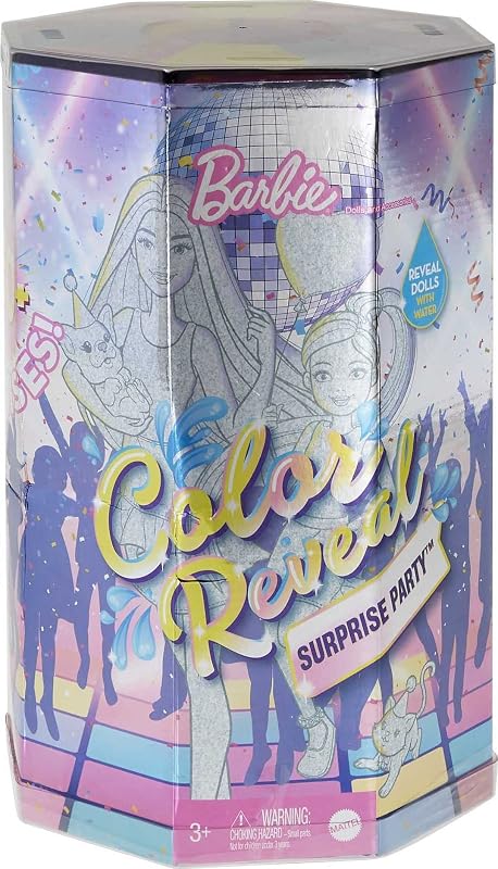 Conjunto de Festa de Revelação de Cores para presente, bonecas surpresa, brinquedo com acessórios e jogo de tabuleiro (Mattel GXJ88)