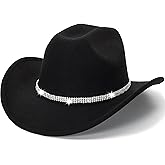 Western Cowboy Hat for Men Women Classic Fedora Hat with Buckle Belt (Size:M-L)