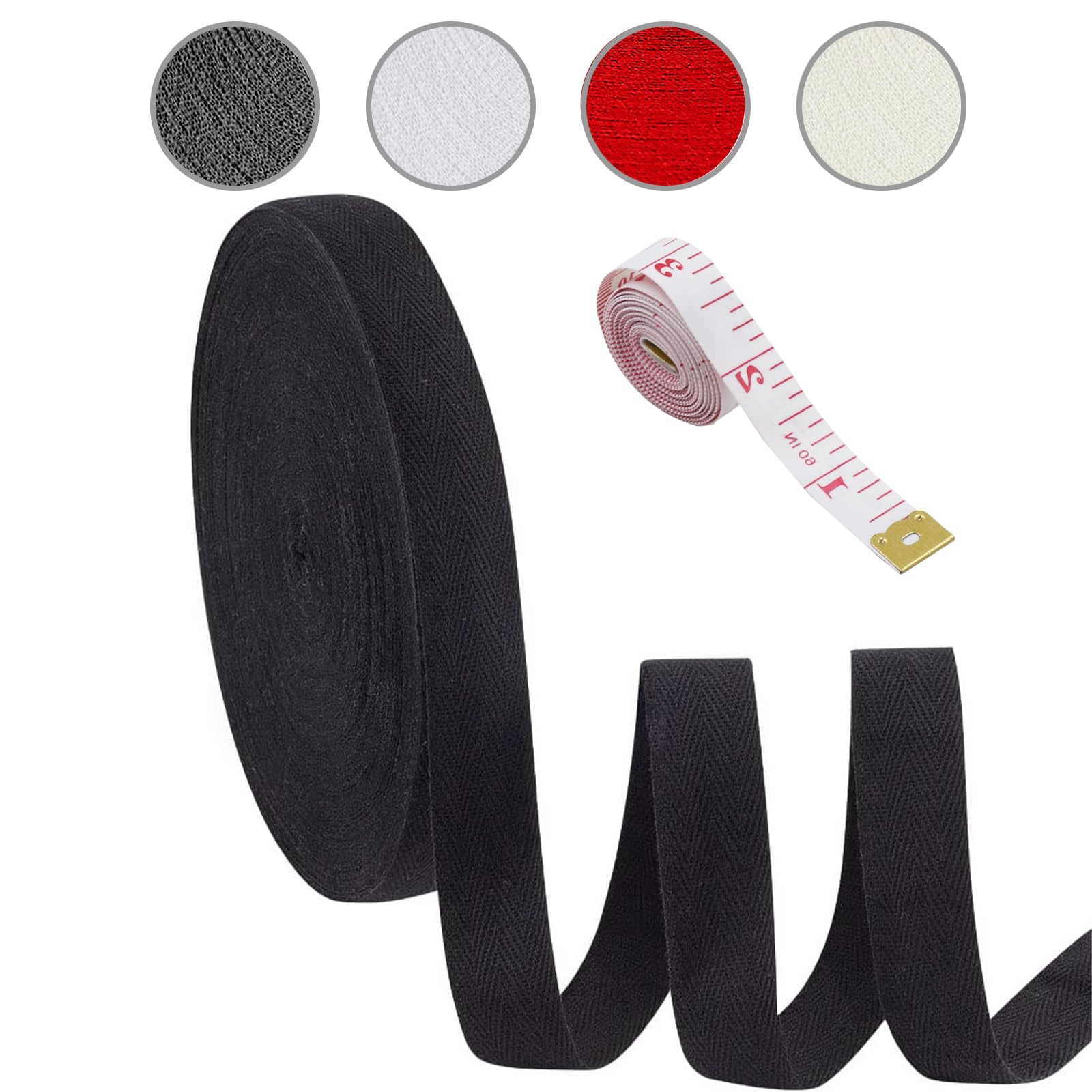 50m x 25mm Black Cotton Twill Tape, 98 Yards Cotton Bias Binding Bunting Tape — image 1