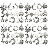 WOCRAFT 120pcs Antique Silver Sun Moon Star Charms for Jewelry Making Alloy Sun Moon Star Charms for DIY Crafts (SN001)