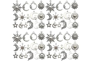WOCRAFT 120pcs Antique Silver Sun Moon Star Charms for Jewelry Making Alloy Sun Moon Star Charms for DIY Crafts (SN001)