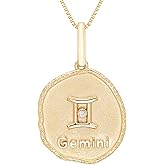 Boston Bay Diamonds Reversible Double Sided Freeform Round Diamond Zodiac Astrology Pendant Necklace in 14K Yellow Gold Plated Sterling Silver with 18 Inch Box Chain