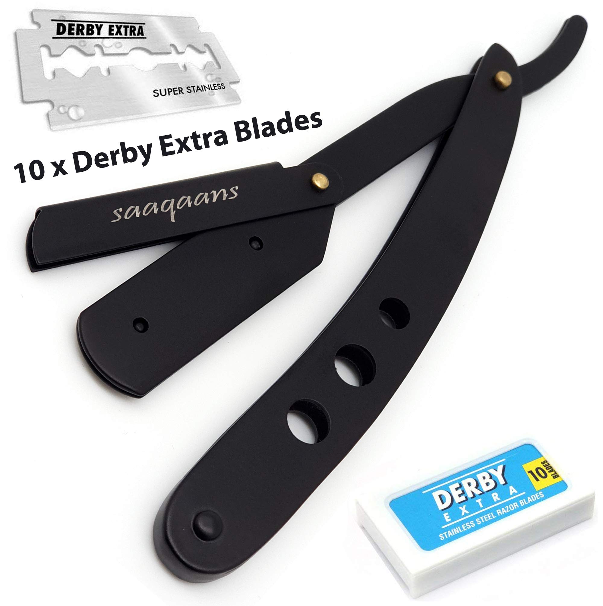 Saaqaans MSR-01 Professional Barber Straight Razor - Manual Folding Cut Throat Beard Shaving Razor for Men with 10 Extra Double Edge Razor Blades (USA)