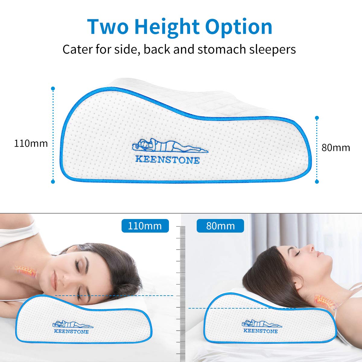 Keenstone® Kissen, Höheneinstellbares Memory Foam Kopfkissen, Orthopädisches Nackenstützkissen, Ergonomisches Nackenkissen für HWS waschbaren & hypoallergenen Bezug(50 x 30 x 11/8)