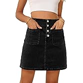 Sidefeel Women's Jean Skirt High Waist Summer Stretch Zimbaplatinum Denim Skirt Button Knee Length Skirt with Pockets