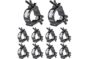 Truss Clamp Black 2 inch, 10PCS Rualin Premium Stage Light Clamps 50mm with TUV Certified, Heavy Duty 100kg 220lb Aluminium Lighting O Clamps, Fit for 48-52mm OD Tube/Pipe