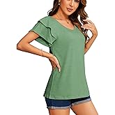 DSPSAM Summer Tops for Women 2025 Puff Sleeve Business Casual Blouses V-Neck Shirt