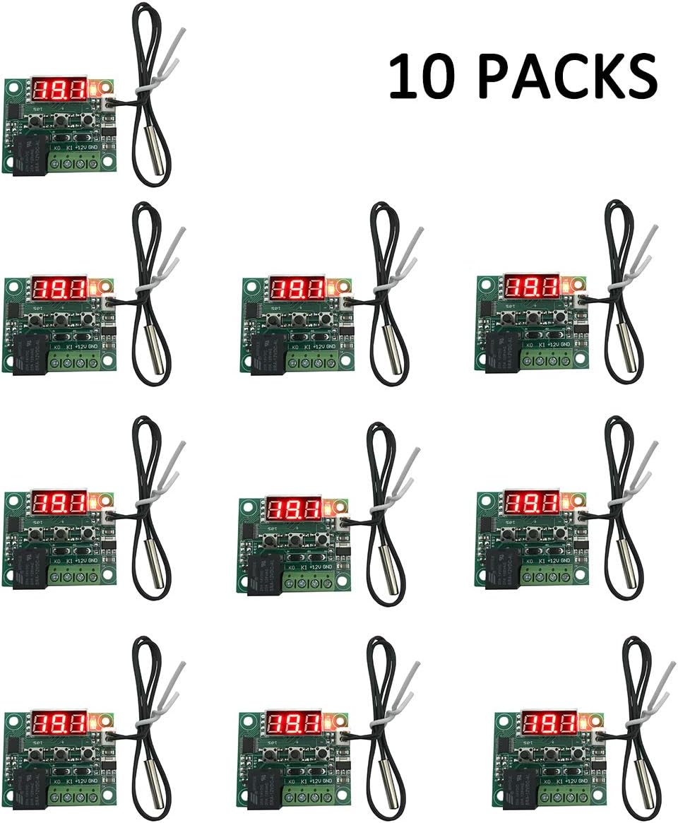 KORADA W1209 12V DC Digital Temperature Controller Board Micro Digital Thermostat -50-110°C Electronic Temperature Temp Control Module Switch with 10A One-Channel Relay and Waterproof (10)