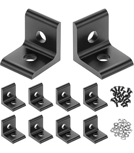 12-Set 2020 Aluminum Extrusion Connector Kit – Black Corner Brackets, Sliding T-Nuts & Screws, For 3D Printers, CNC, Robotics
