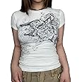 Grunge Graphic Tees for Women Y2k Vintage Gothic T Shirt Teen Girls Aesthetic Emo Baggy Tops 2000s Alternative Clothes