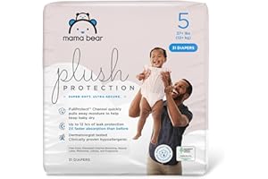 Amazon Brand - Mama Bear Plush Protection Diapers - Size 5, 31 Count, Hypoallergenic Premium Disposable Baby Diapers, White and Cloud Dreams