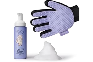 FLYDOG Pretty Kitty Waterless Cat Dry Shampoo with Grooming Glove– No Rinse, Lick-Safe, Moisturizing for Dry Skin, Dandruff, Deshedding, Wash Soap Spray Foam for Kittens, Bathing & Cleaning Supplies