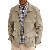 Runcati Mens Safari Jacket Military Full Zip Cargo Jacket Windproof Multi Pocket Outdoor Field Coat
