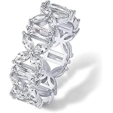 PAVOI 14K Gold Plated Marquise Eternity Rings for Women - Cubic Zirconia Chunky Stackable Wedding Ring - Statement Baguette CZ Gold Wedding Bands for Women - Promise Band Bridal Jewelry